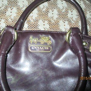 COACH Purple Madison Patent Leather Shoulder Purse, Lindsey Satchel Bag